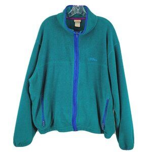 LL Bean Womens Teal Aqua Full Zip Fleece Jacket Vintage Oversized Plus Size